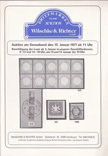 Wilschke & Richter GmbH: Briefmarken, Auktion am Sonnabend den 15.1.1977, Hamburg. 