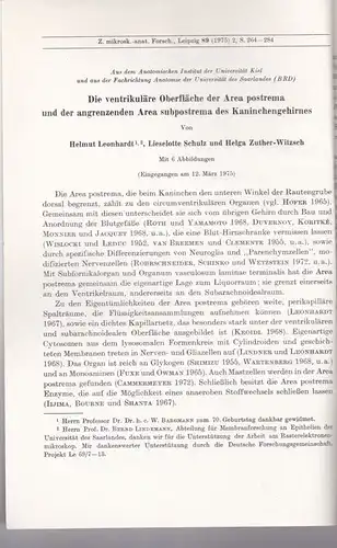 Leonhardt, Helmut, Schulz, Lieselotte & Zuther-Witzsch, Helga: Die ventrikuläre Oberfläche der Area postrema und der angrenzenden Area subpostrema des Kaninchengehirnes. 