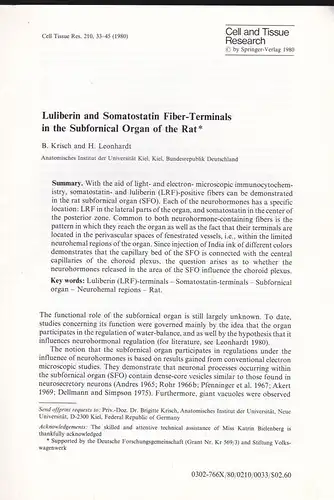 Krisch, B & Leonhardt, Helmut: Luliberin and Somatostatin Fiber-Terminals in the Subfornical Organ of the Rat. 