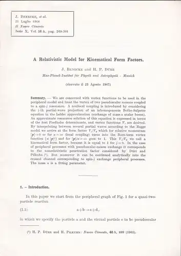 Benecke, J & Dürr, HP: A Relativistic Model for Kinematical Form Factors. 