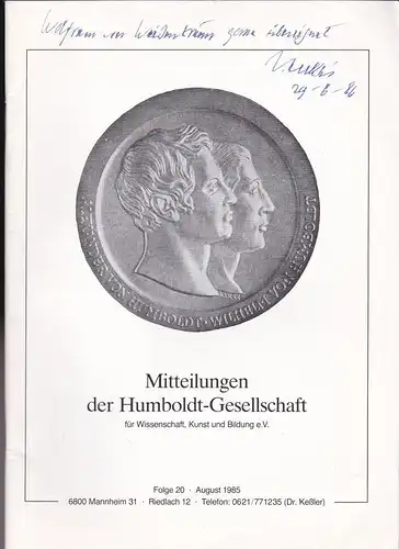 Keßler, Herbert (Hrsg.): Mitteilungen der Humboldt-Gesellschaft Folge 20, August 1985. 