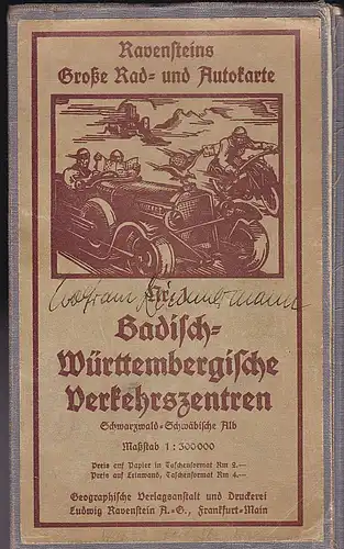Ludwig Ravenstein AG: Ravensteins große Rad- und Autokarte, Badisch-württemberische Verkehrszentren, Schwarzwald, Schwäbische Alb. 