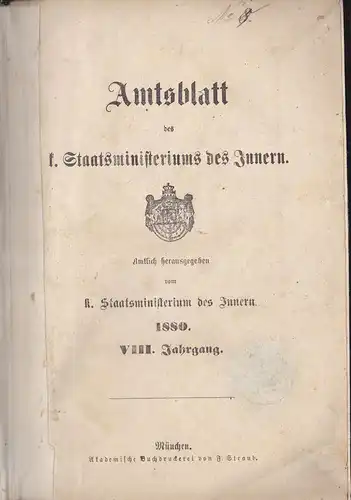 K. Staatsministerium des Innern: Amtsblatt der K. Staatsministerien des Innern Jahrgang 8. 