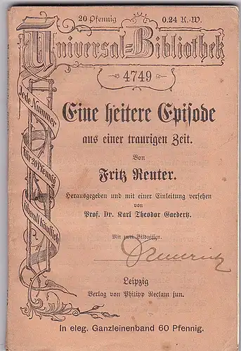 Reuter, Fritz: Eine heitere Episode aus einer traurigen Zeit. 