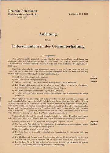 Deutsche Reichsbahn, Reichsbahn-Zentralamt Berlin Anleitung für das Unterschaufeln in der Gleisunterhaltung