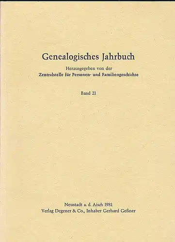 Genealogisches Jahrbuch Band 21 / 1981