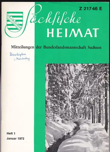 Lauckner, Martin (Ed.) Sächsische Heimat Jahrgang 18 Heft 1, Januar 1972. Mitteilungen der Bundelandsmannschaft Sachsen