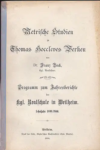 Bock, Franz: Metrische Studien zu Thomas Hoccleves Werken. 