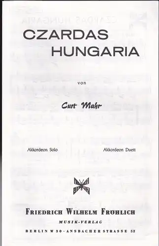 Mahr, Curt: Czardas Hungaria. Akkordeon Solo. 
