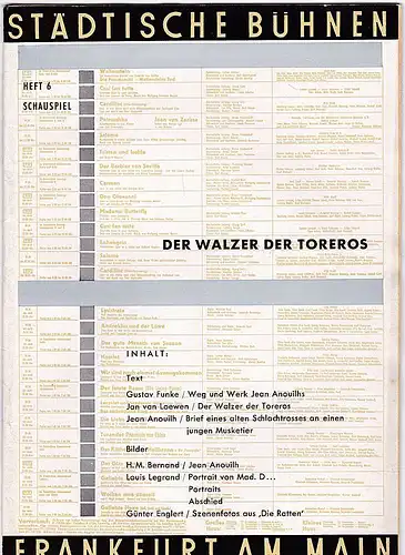 Städtische Bühnen Frankfurt am Main  (Hrsg.): Spielzeit 1957/58 Heft 6: Der Walzer der Toreros - Jean Anouilh. 