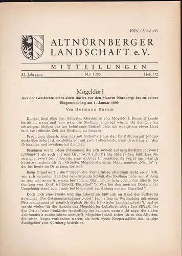 Altnürnberger Landschaft e. V. Mitteilungen Mai 1983, 32. Jahrgang Heft 1/2.