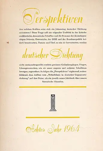 Meidinger-Geise, Inge: Perspektiven deutscher Dichtung. Achte Folge, 1964. 