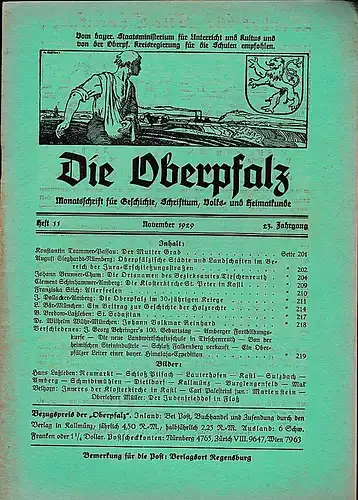Laßleben, Michael (Hrsg.): Die Oberpfalz, 23. Jahrgang, Heft 11 November 1929. 