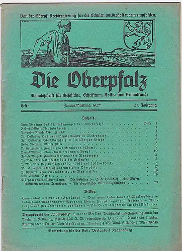 Laßleben, Michael (Hrsg.): Die Oberpfalz, 21. Jahrgang, Heft 1  Januar/Hartung 1927. 