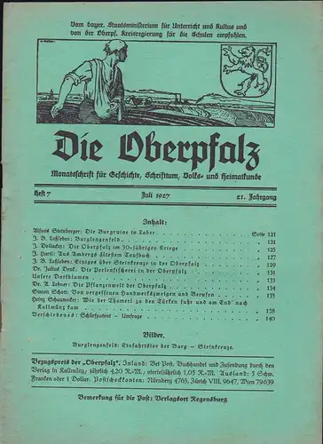 Laßleben, Michael (Hrsg.): Die Oberpfalz, 21. Jahrgang, Heft 7  Juni 1927. 