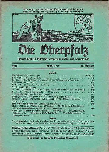 Laßleben, Michael (Hrsg.): Die Oberpfalz, 21. Jahrgang, Heft 8  August 1927. 