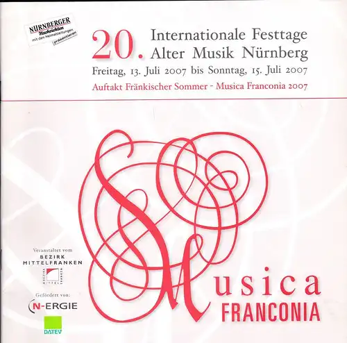 Bezirk Mittelfranken (Veranstalter): Programmheft: 20. Internationale Festtage Alter Musik Nürnberg. 