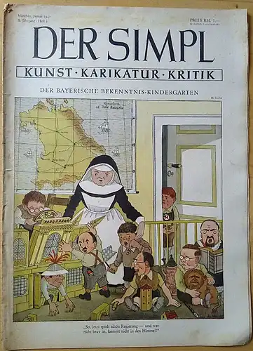 Freitag, Willi Ernst (Hauptschriftsteller): Zeitschrift: DER SIMPL Kunst, Karikatur, Kritik.  2. Jahrgang  Heft 2. Januar 1947 Der Bayerische Bekenntnis-Kindergarten. 