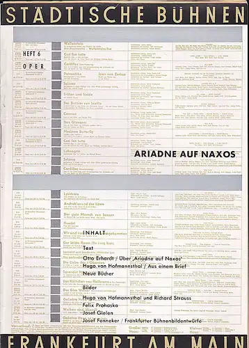 Städtische Bühnen Frankfurt am Main  (Hrsg.): Spielzeit 1955/56 Heft 6: Ariadne auf Naxos. 