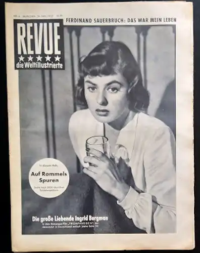 Zeitschrift  REVUE die Weltillustrierte 26.1.1952  - Ingrid Bergmann auf dem Cover. 