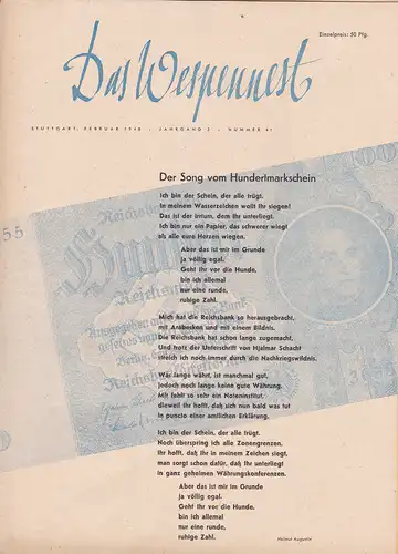 Bechtle, Wolfgang (Hauptschriftleiter): Das Wespennest. Satirische Wochenzeitschrift. 2. Jahrgang Nr. 41:  Februar 1948. 