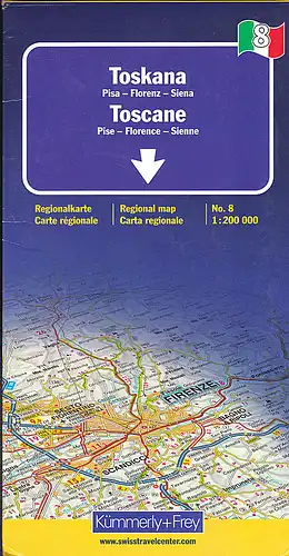 Kümmerly+Frey: Toskana, Pisa-Florenz-Siena: Regionalkarte, Toscane, Pise-Florence-Sienne: Regional map No. 8. 1:200.000. 