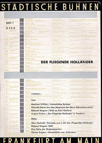 Städtische Bühnen Frankfurt am Main  (Hrsg.): Spielzeit 1956/57  Heft 7: Der fliegende Holländer. 