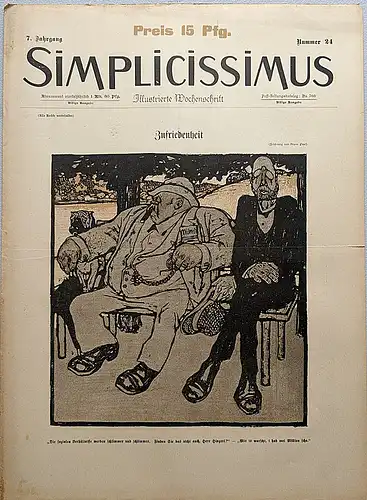 Tinnekogel, Julius (Redaktion): Zeitschrift: SIMPLICISSIMUS Illustrierte Wochenschrift  7. Jahrgang  Heft 24. 