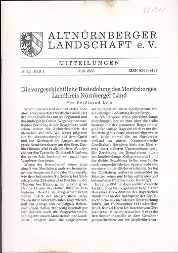 Altnürnberger Landschaft e. V. Mitteilungen Juli 1988, 37. Jahrgang Heft 1. 