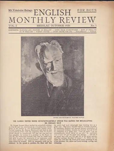 Dr. Spazier (Schriftleiter): English Monthly Review for Boys, vol.2 Nr. 1, October 1926. 