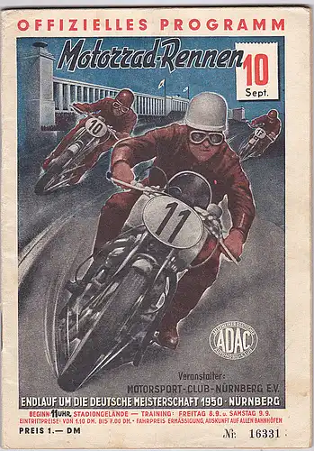 Motorsport-Club Nürnberg, (ADAC) (Hrsg): Motorrad-Rennen - Endlauf um die Deutsche Motorrad-Straßenmeisterschaft  am 10. September 1950. 