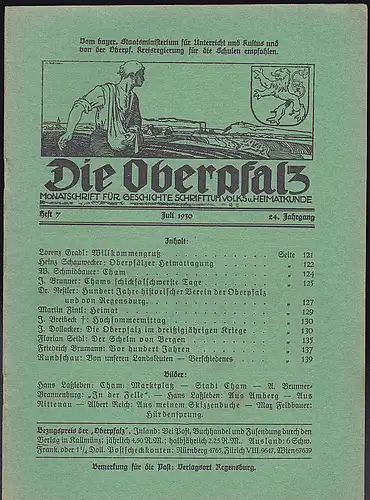 Laßleben, Michael (Hrsg.): Die Oberpfalz, 24. Jahrgang, 8/9. Heft, August/September 1930. 