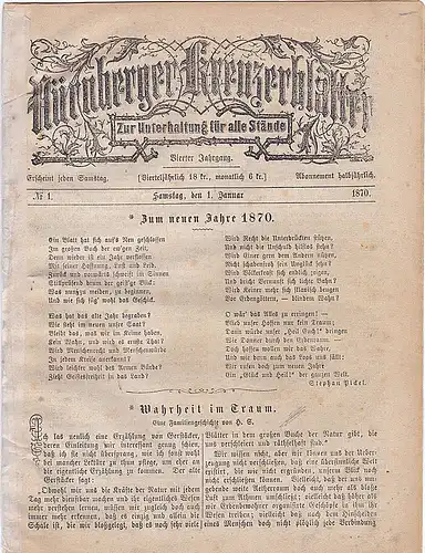 Nürnberger Kreuzerblätter: Nürnberger Kreuzerblätter: zur Unterhaltung für alle Stände. Heft 1, 1870. 