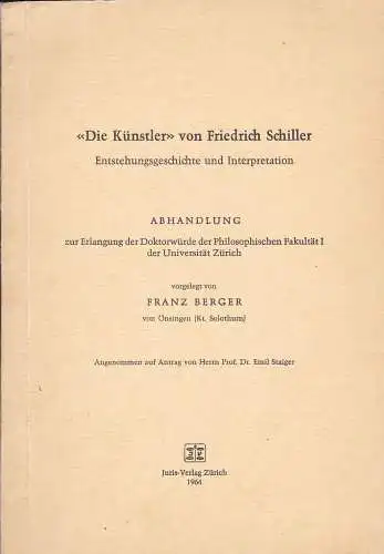 Berger, Franz: >  von Friedrich Schiller. Entstehungsgeschichte und Interpretation. 