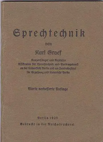 Graef, Karl: Sprechtechnik. 