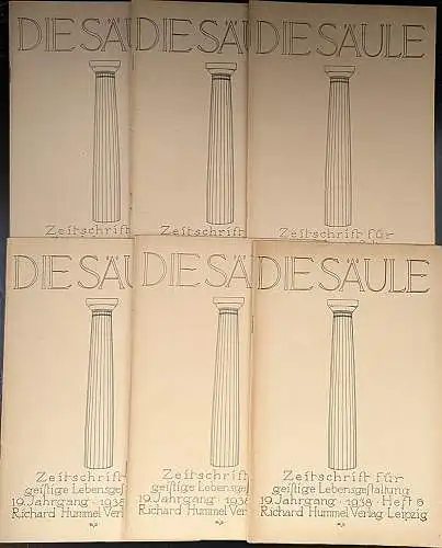 Richard Hummel Verlag (Hrsg): Die Säule der Magischen Blätter 19. Jahrgang 1938 komplett. (6 Hefte). Zeitschrift für geistige Lebensgestaltung. 