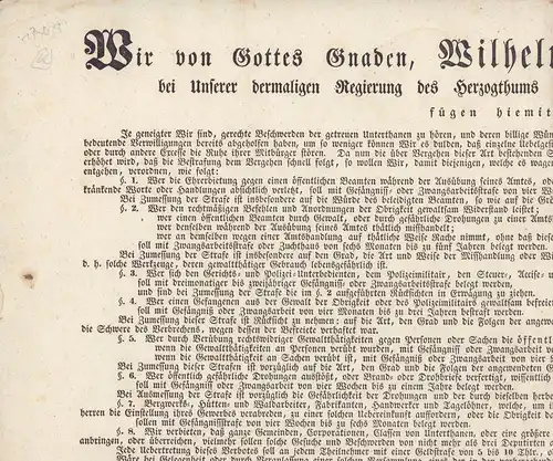 [Bekanntmachung betreffend Widersetzung gegen die Staatsgewalt, Anstiftung zur Unruhe, Streikandrohung, Versammlungsrecht u. dgl.]. 