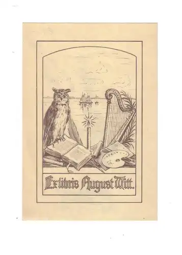 Ex Libris August Witt. Einfarbiger Offsetdruck. 