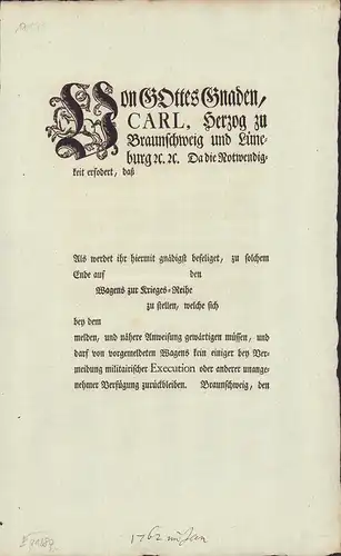 [Befehlsschreiben betreffend der Enteignung von Vehikeln zu Kriegszwecken]. 