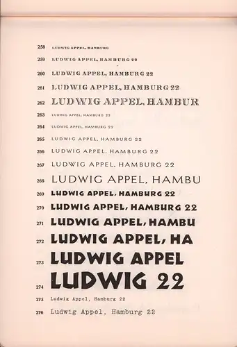 Schriftmusterkatalog der Firma Ludwig Appel in Hamburg. 