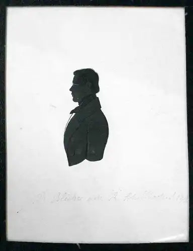 R. Blüher s/m [Prof. Dr.] R. Schillbach. d. 13/2 ... . Silhouette. Brustbild nach links, im Profil. 