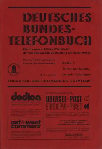 Deutsches Bundes Telefonbuch für die gewerbliche Wirtschaft der Bundesrepublik Deutschland mit Berlin (West). (62.) AUSGABE 1975 / BAND 5 (von 6) apart : OBBACH.. 