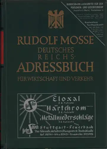 Deutsches Reichs-Adressbuch für Wirtschaft und Verkehr, Rudolf Mosse. BAND IV: Bremen, Hamburg, Berlin. Ortsadressen. Ortsregister. 