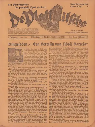 De Plattdütsche Klock. Een Sünndaggsblatt für plattdütsch Sprak un Oart. Hrsg. von Ferdinand Zacchi. Sammelband mit 145 Heften aus den Jahrgängen 6/1924 bis 10/1928. 