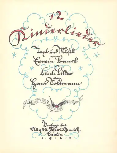 12 Kinderlieder. Text und Musik von Erwin Banck. Bunte Bilder von Hans Soltmann. 