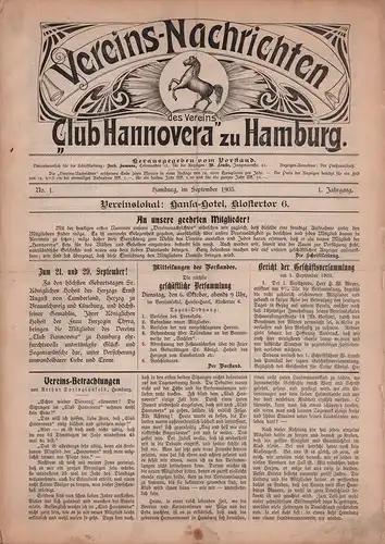 Vereins-Nachrichten des Vereins "Club Hannovera" zu Hamburg. 