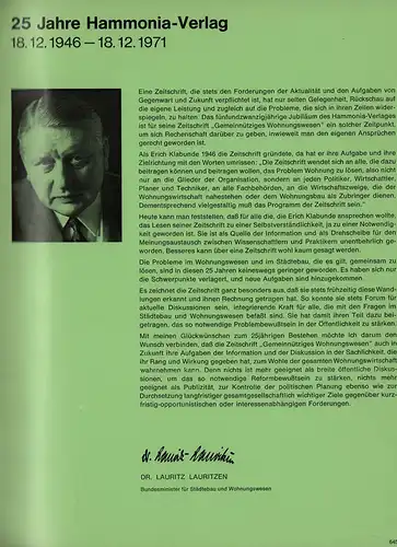 25 Jahre Hammonia-Verlag (HVH Fachverlag der Wohnungswirtschaft). 18.12.1946 - 18.12.1971. 