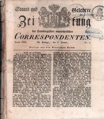 Staats- und Gelehrte Zeitung des Hamburgischen unpartheiischen Correspondenten. 