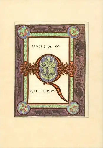 Evangeliar Ottos III. Initialbuchstabe Q. FAKSIMILEBLATT Quoniam quidem. Lukasevangelium aus dem Evangeliar Ottos III. Reichenau um 1000. München, Bayerische Staatsbibliothek, Clm 4453, fol. 104r. 