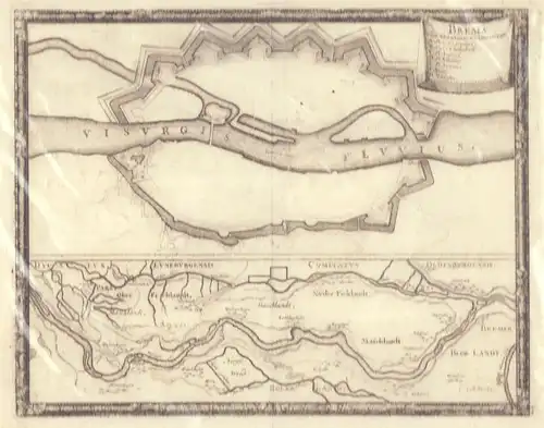 Brema cum situatione circumiacente. Plan und Umgebungskarte. Orig.-Kupferstich nach Merian